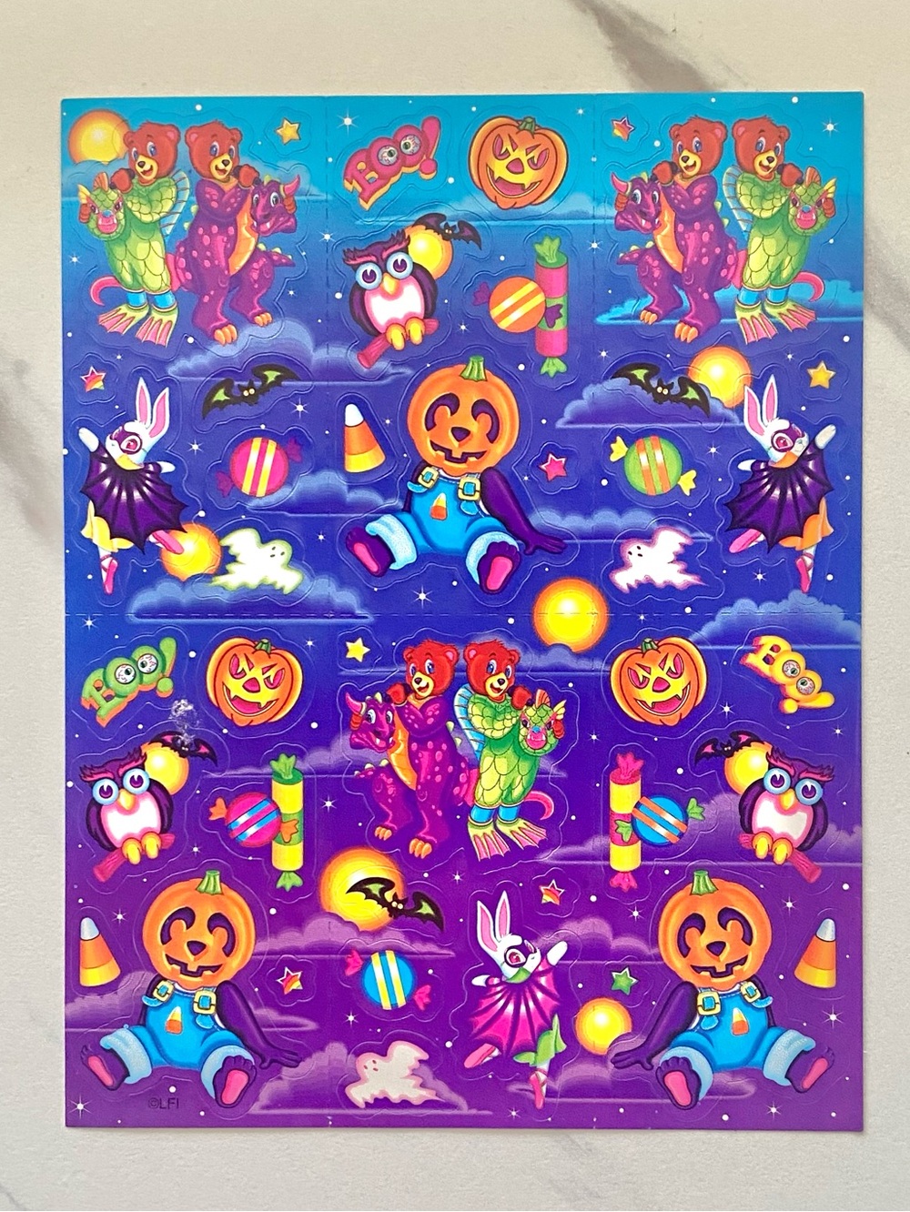 VTG Lisa Frank Halloween bunnies and bears complete unused sticker sheet